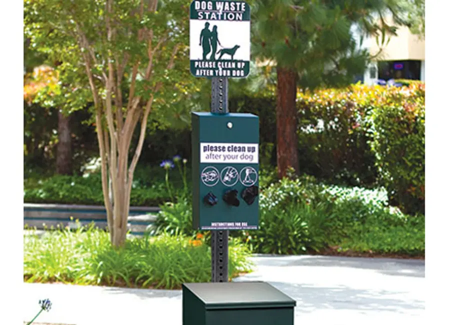 Installed dog waste station at a commercial property