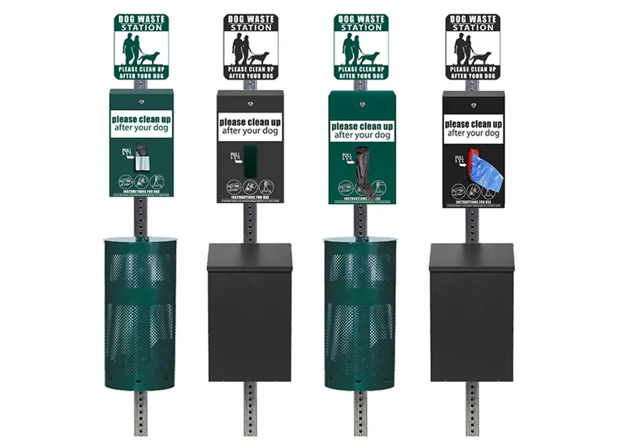 Commercial galvanized dog waste station lineup